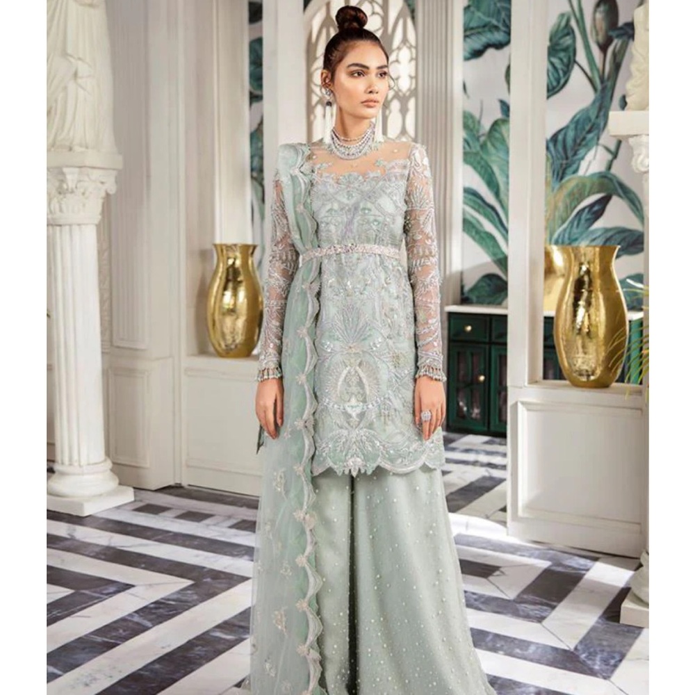 Suffuse 4 Piece Ice Blue Pakistani/Indian Embellished Outfit